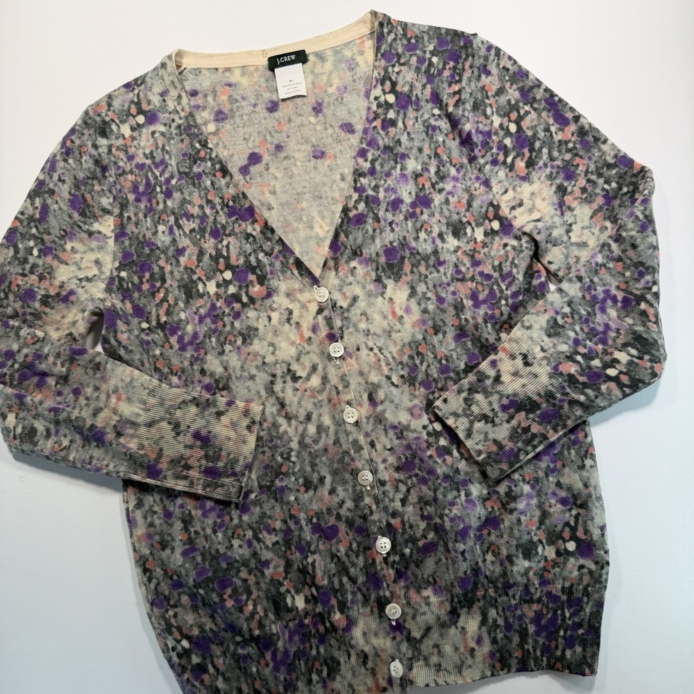 J. Crew Women's M Button Cardigan Lightweight Watercolor Effect 100% Merino Wool